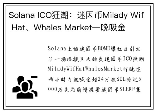 Solana ICO狂潮：迷因币Milady Wif Hat、Whales Market一晚吸金