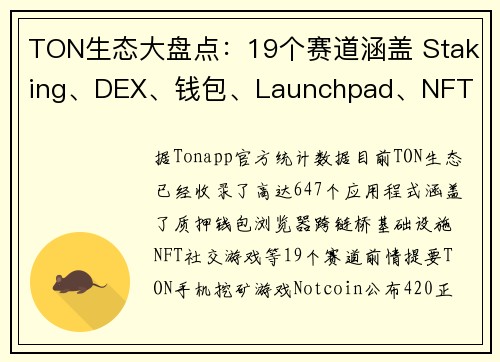 TON生态大盘点：19个赛道涵盖 Staking、DEX、钱包、Launchpad、NFT 